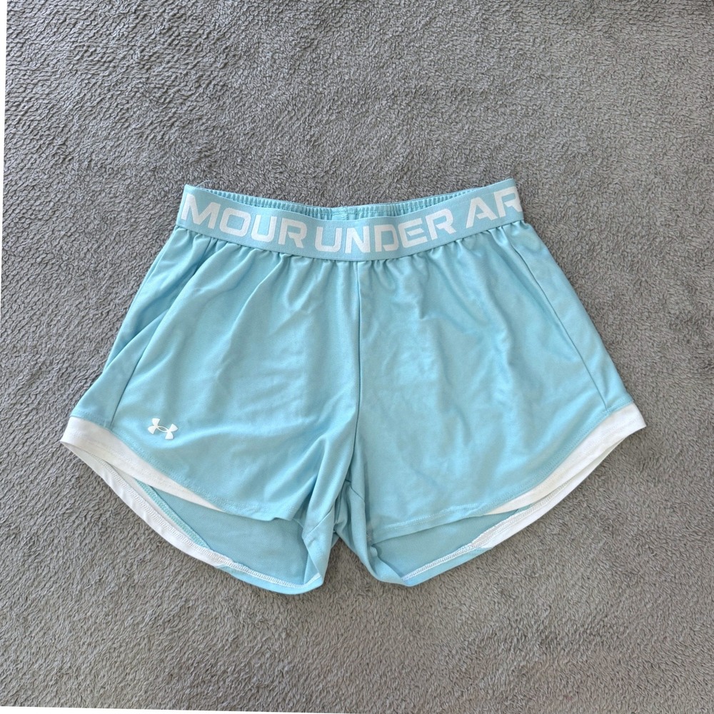 Under Armour Play Up Shorts Womens S Blue White Athletic Gym Running